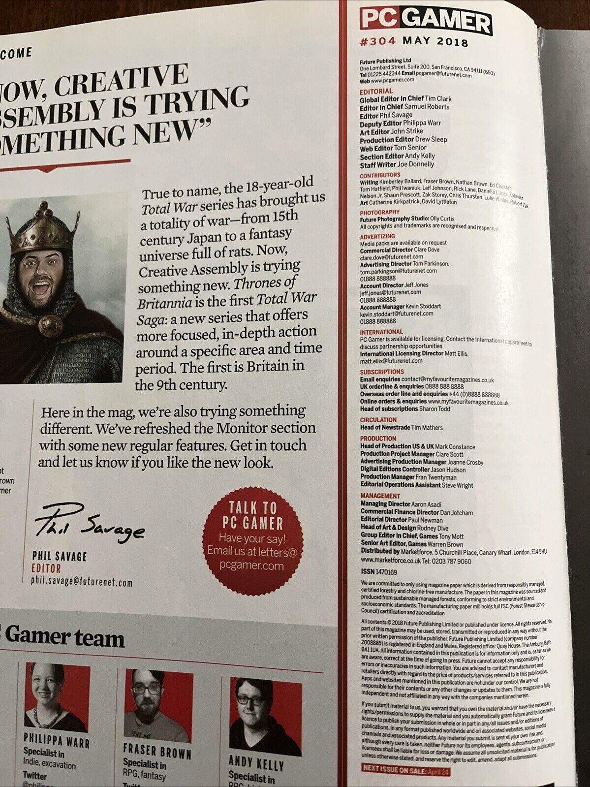 PC gamer Magazine Video Game thrones of Britannia A total war saga #304 may 2018