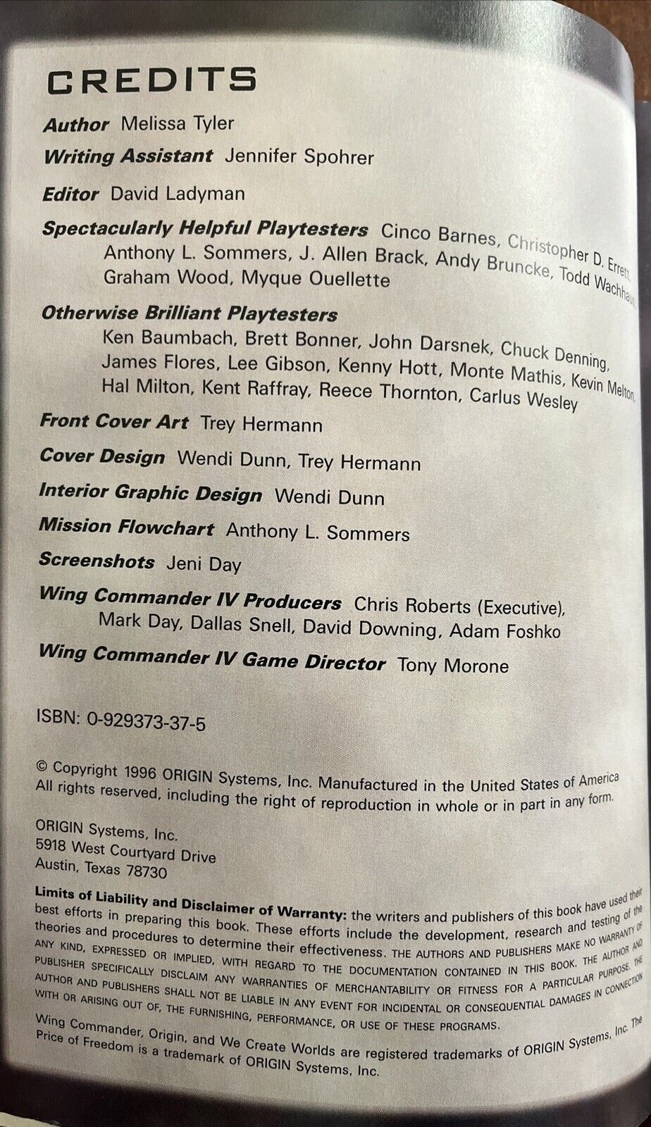 Origin’s Official Guide To Wing Commander The Price of Freedom Game Manual