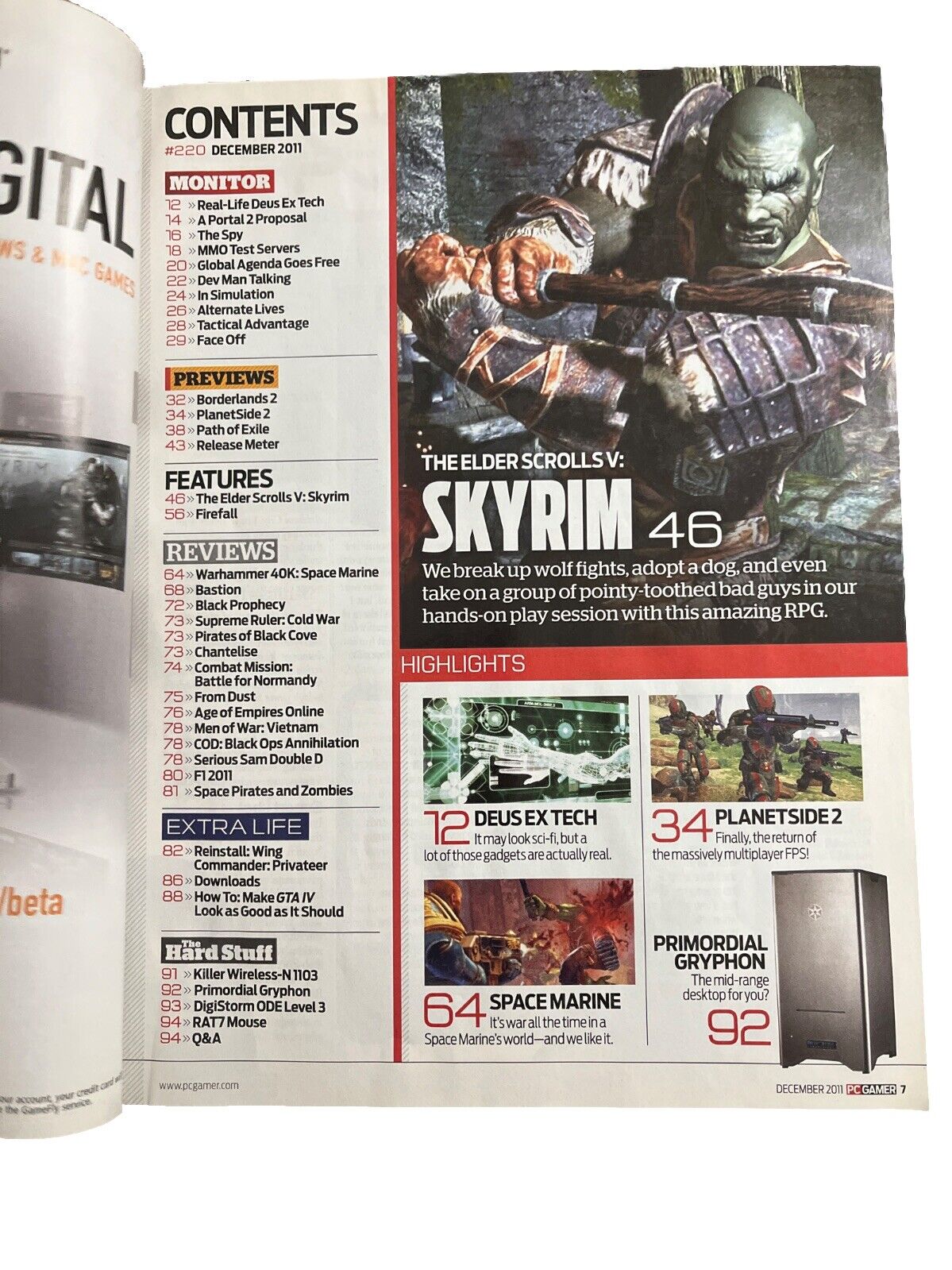 PC Gamer Vintage Computer Video Game Magazine #220 December 2011 Skyrim