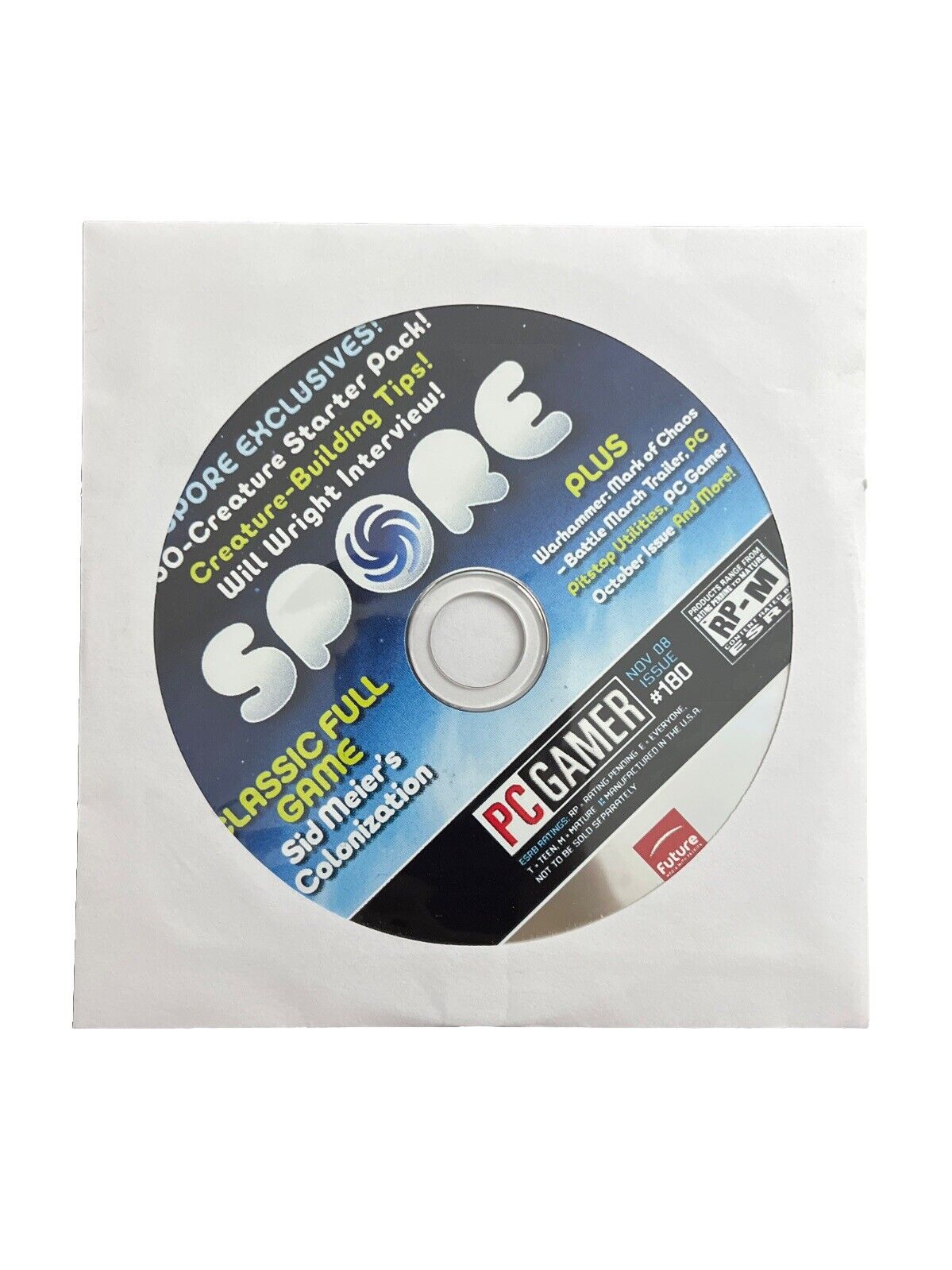 November 2008 PC Gamer #180 Game magazine Spore Reviewed DRAGON AGE - Demo Disc