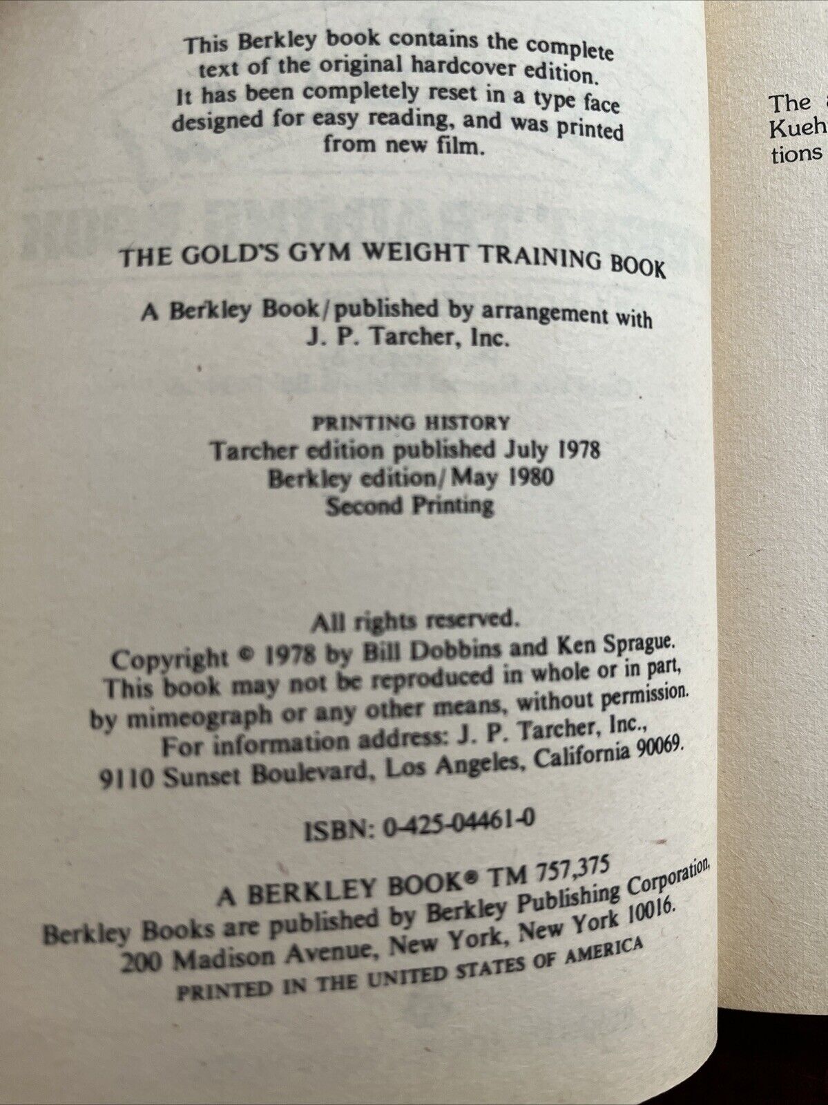 The Gold's Gym Weight Training Book by Ken Sprague and Bill Dobbins (May 1980)