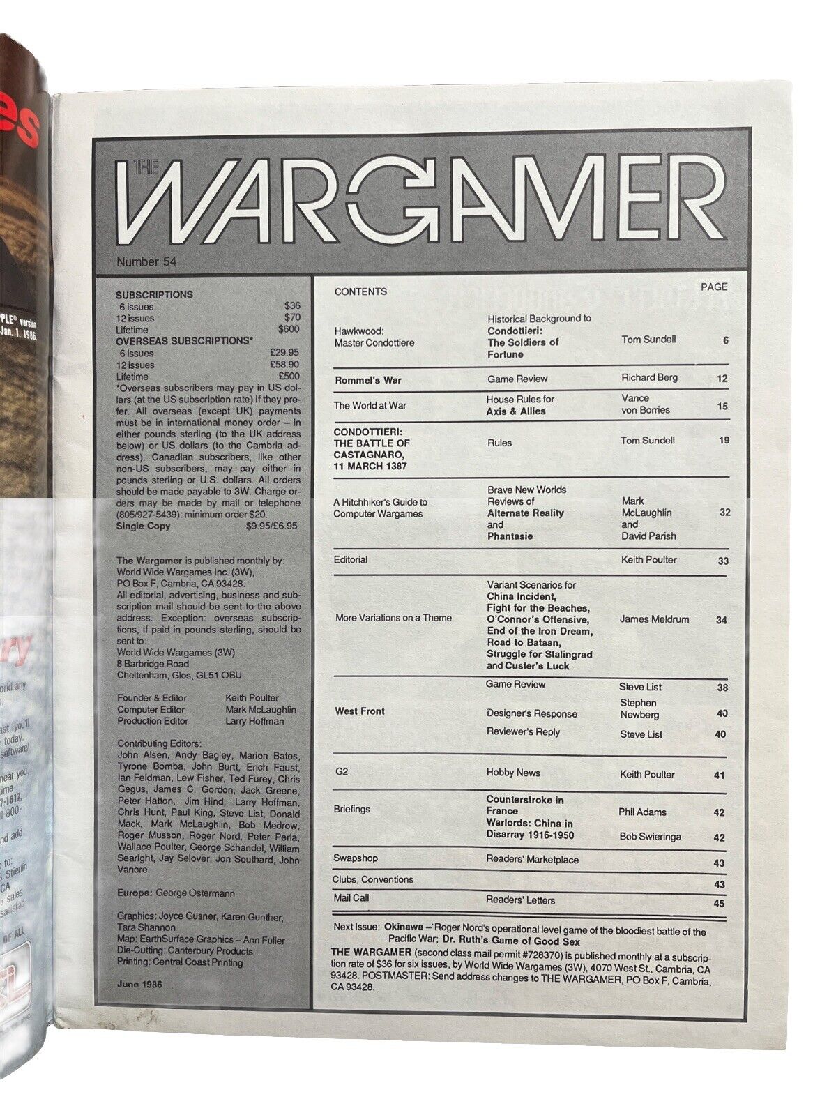 Vintage Military The WARGAMER Magazine #54 Condottieri The Soldiers Of Fortune
