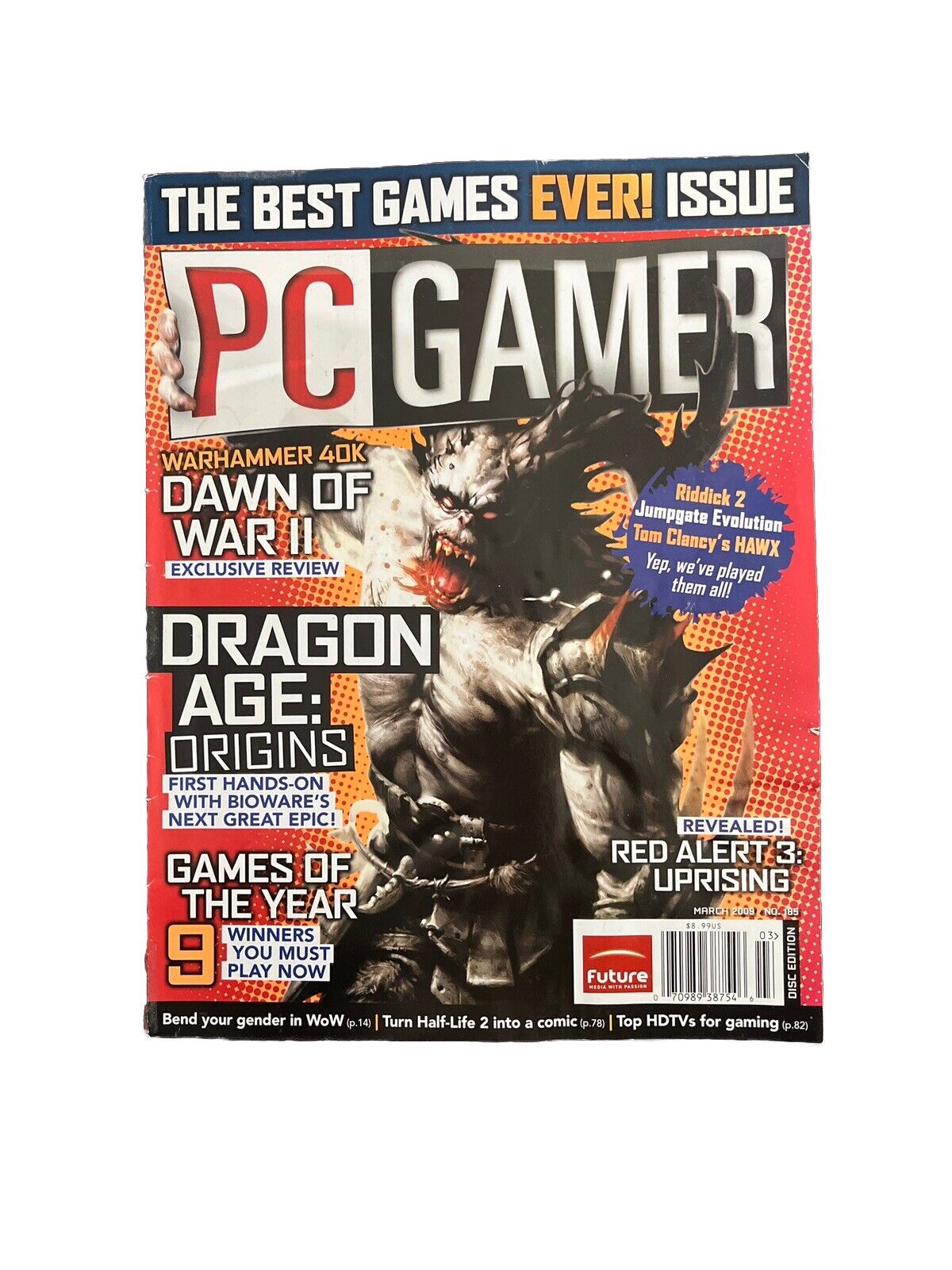 Dragon Age Origins PC Gamer Video Game magazine #185 March 2009 - Demo Disc