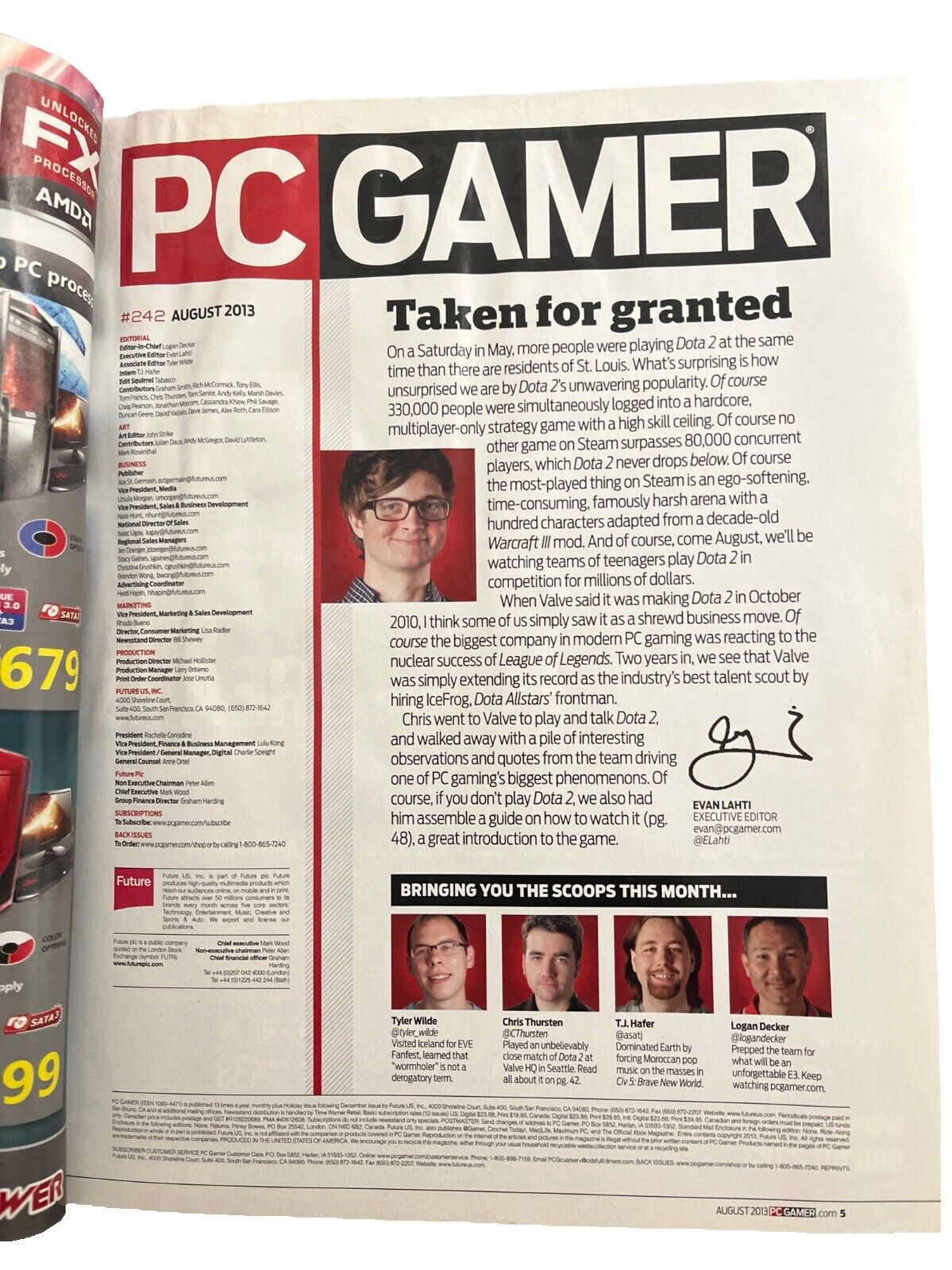 AUGUST 2013 #242 PC GAMER Antique Computer video game magazine - DOTA 2