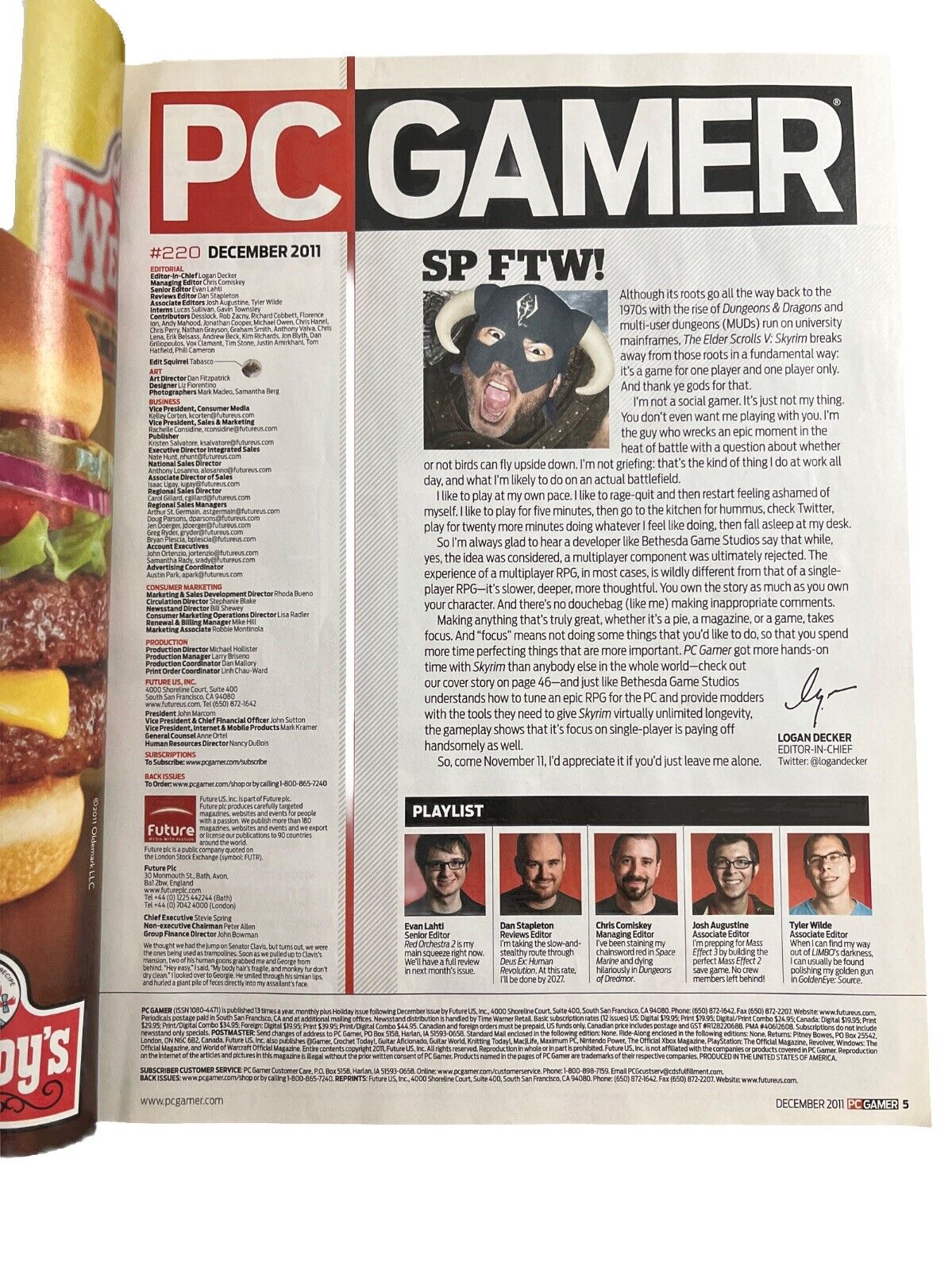 PC Gamer Vintage Computer Video Game Magazine #220 December 2011 Skyrim