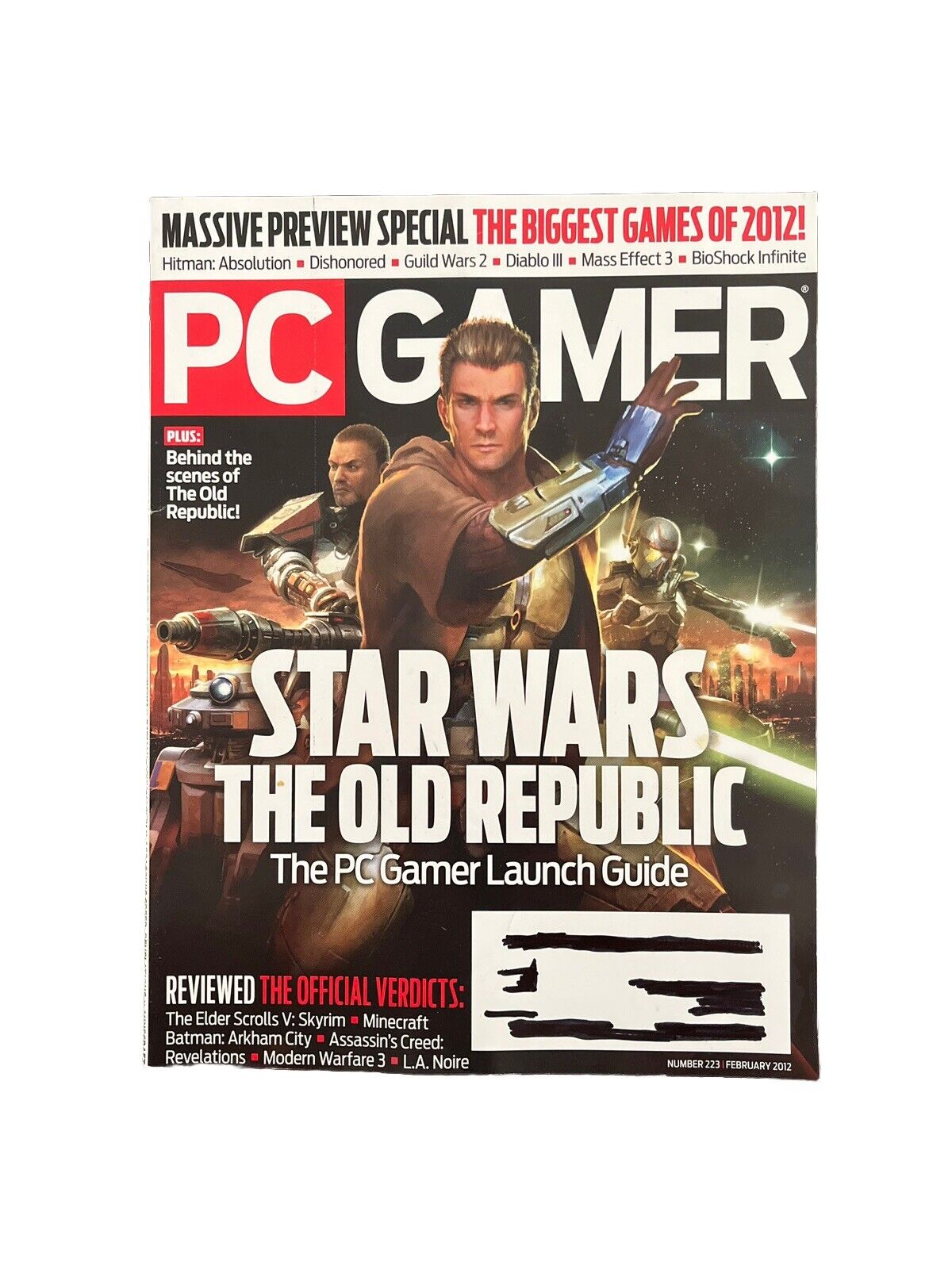 FEBRUARY 2012 PC GAMER #223 video game magazine - STAR WARS THE OLD REPUBLIC