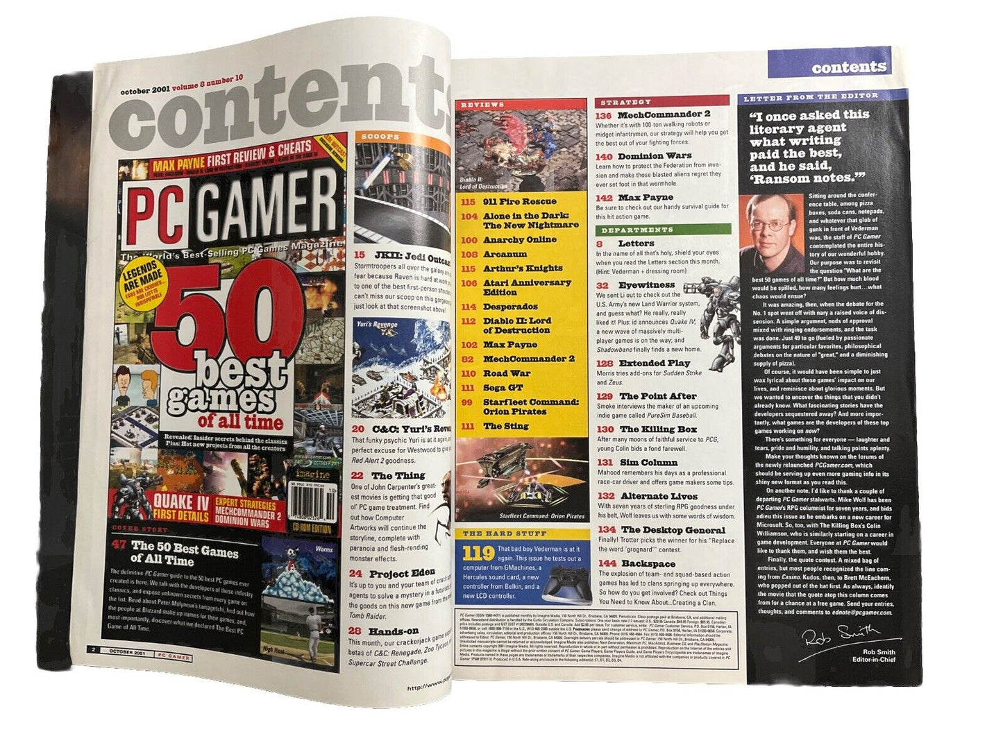 October 2001 PC Gamer #89 Video Game Magazine 50 Best Games Of All Time And DISC