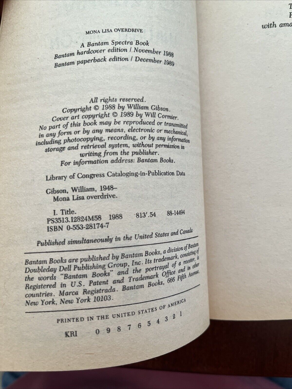 Mono Lisa Overdrive - William Gibson - 1989 Bantam Paperback Will Cormier Cover