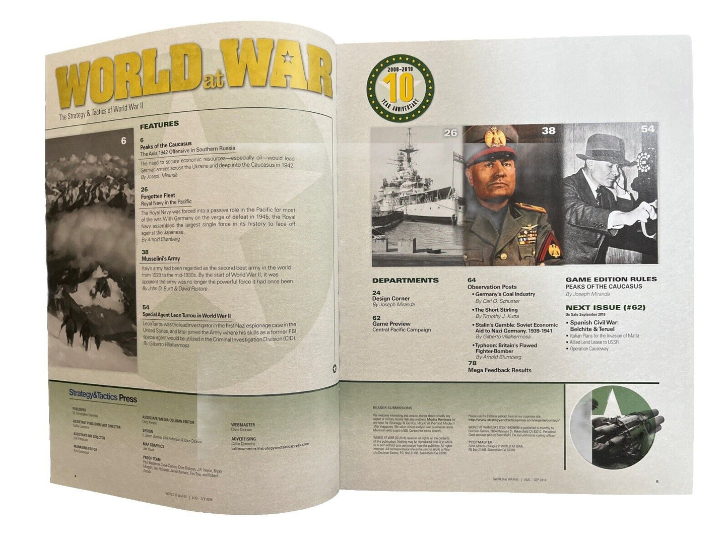 World At War Magazine #61 With Historical Board Game - Peaks of the Caucasus