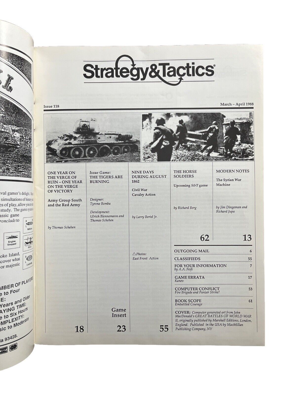 Classic Strategy&Tactics Tabletop Wargame Magazine #118 The Tigers Are Burning