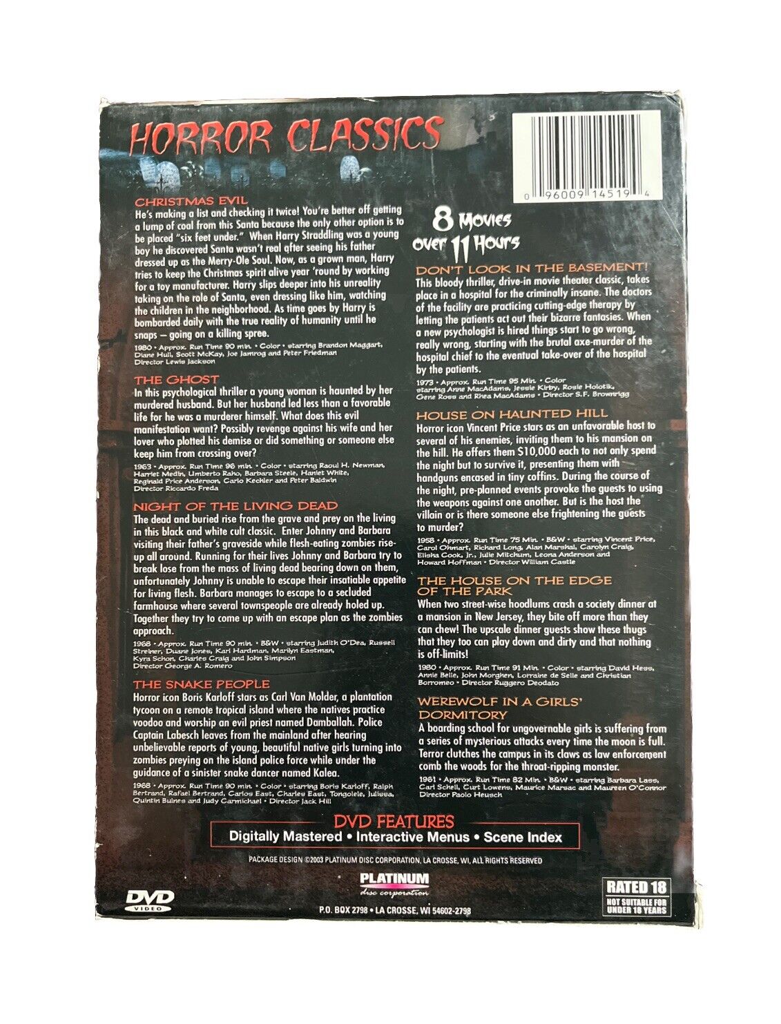 Vintage Horror Classics 2 DVD Set 8 Movies Christmas Evil, Night Of Living Dead