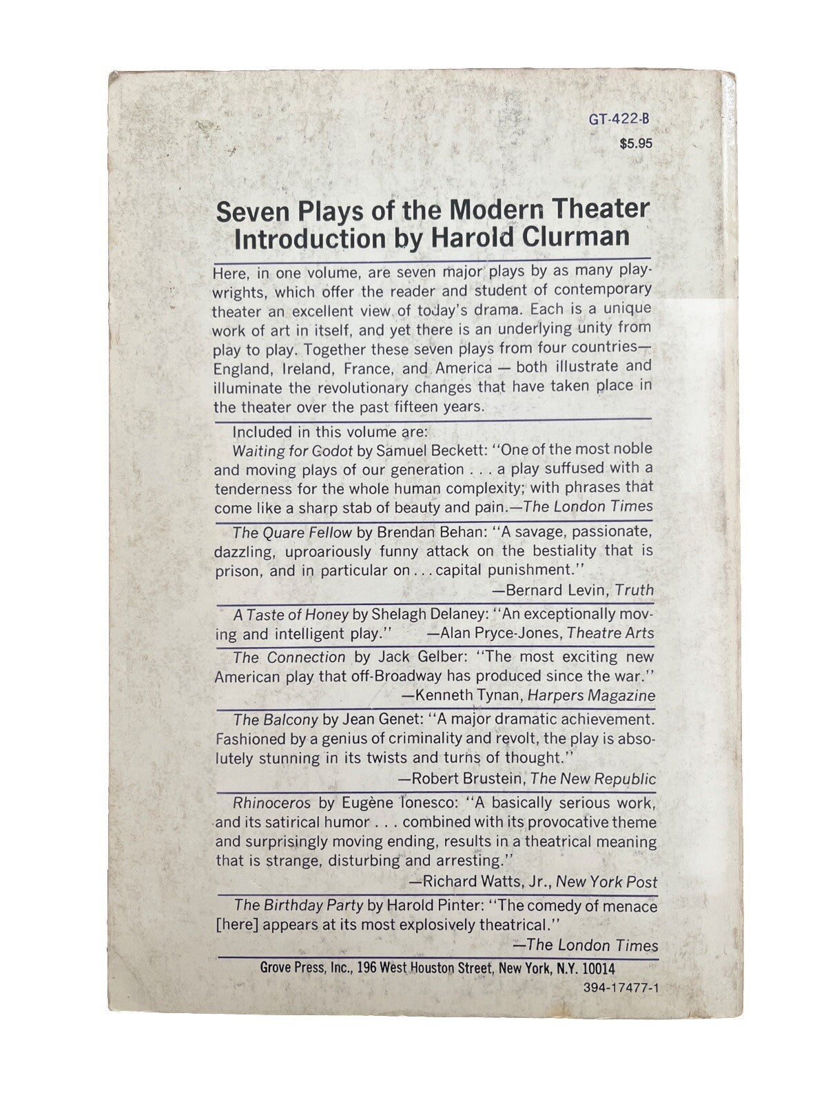 Book: Seven Plays of the Modern Theater With An Introduction By Harold Clurman