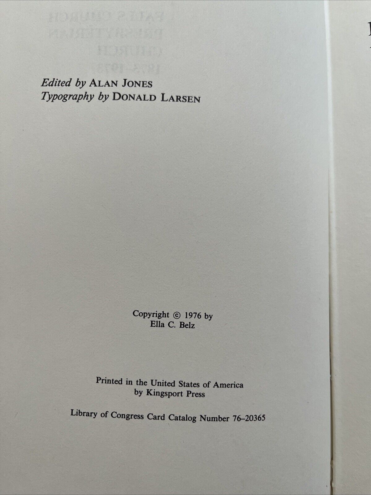 Falls Church Presbyterian Church History 1873-1973 VA By Ella C. Belz Signed
