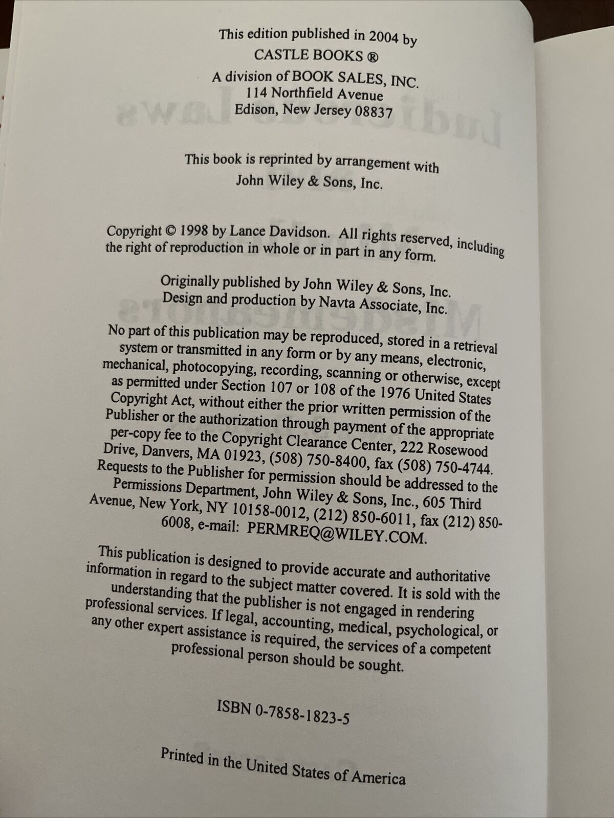 Ludicrous Laws and Mindless Mismeanors By Lance S. Davidson 2004