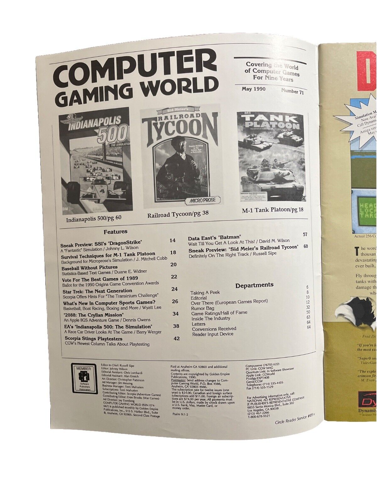 Computer Gaming World Strategy Magazine #71 May 1990 SSI’s Dragonstrike