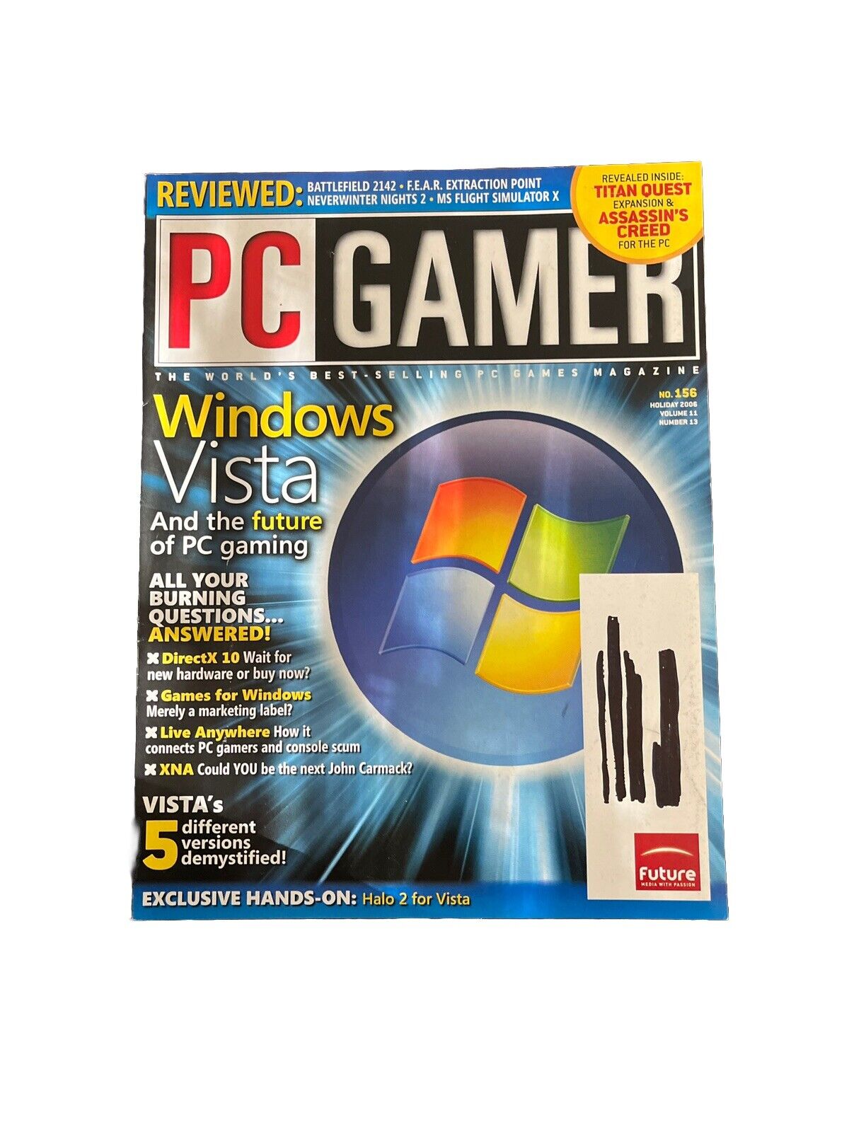 Holiday 2006 PC Gamer #156 Game magazine Windows Halo 2 For Vista With Demo Disc