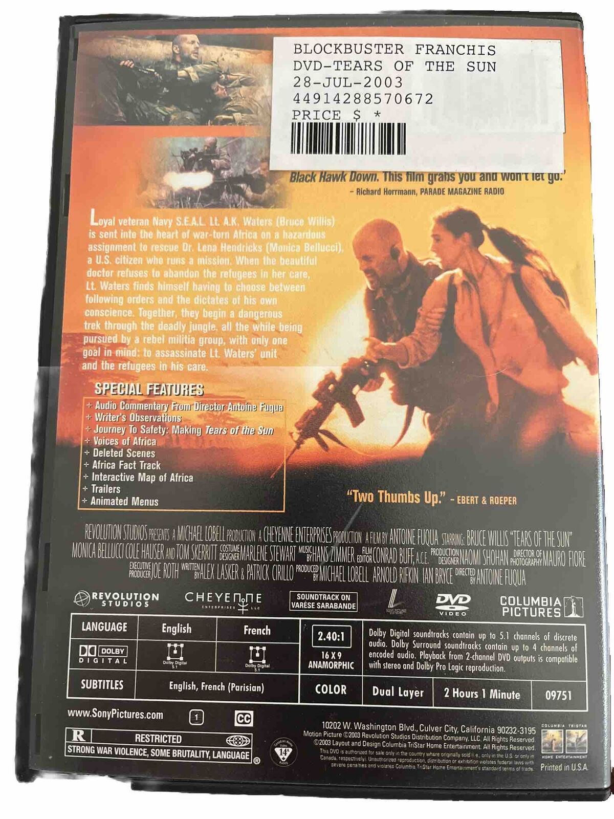 Tears of the Sun (DVD, 2006, Canadian Special Edition French)