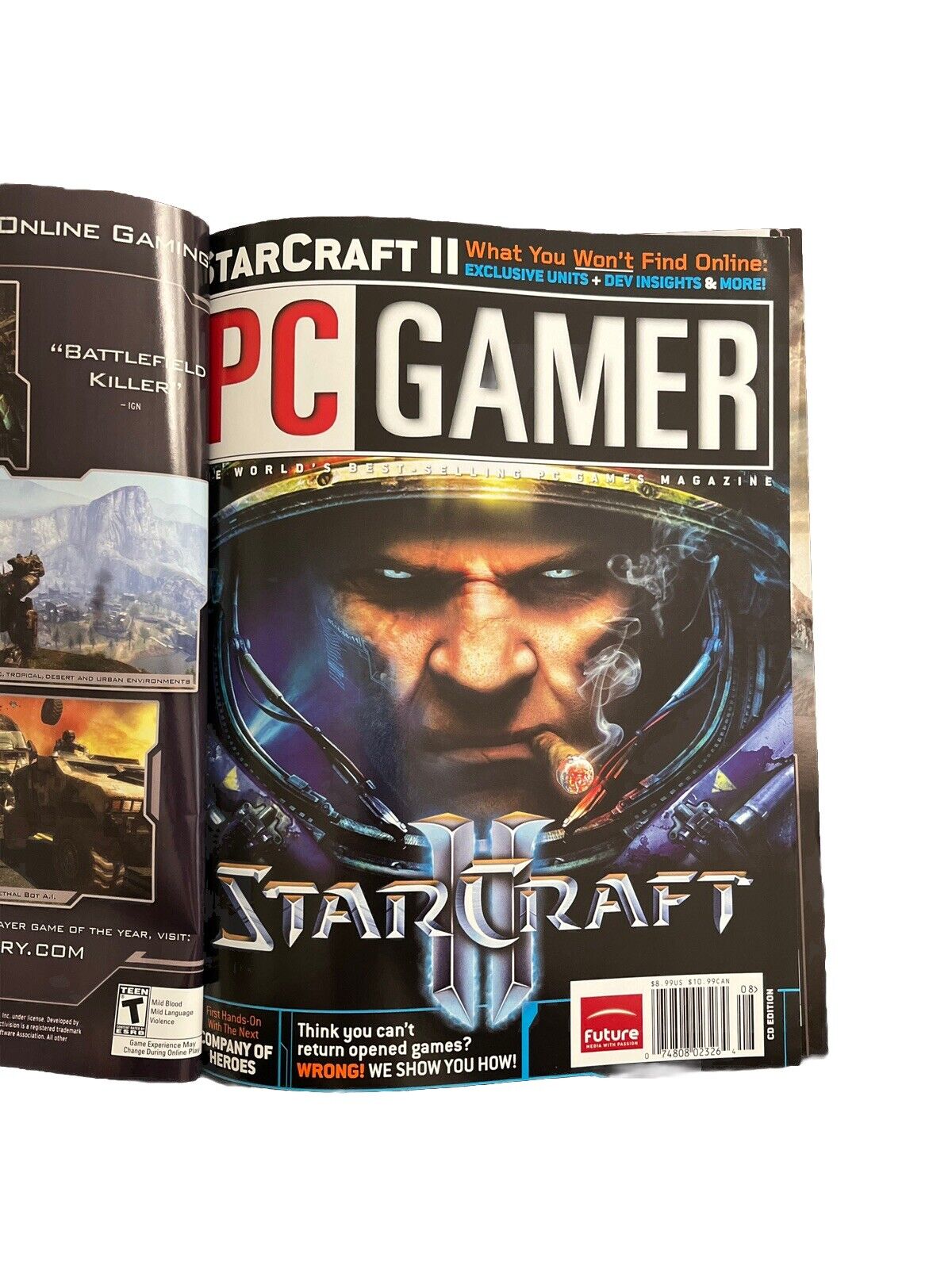 PC Gamer August 2007 #164 Vintage Video Game Magazine Starcraft II With Demo Dis