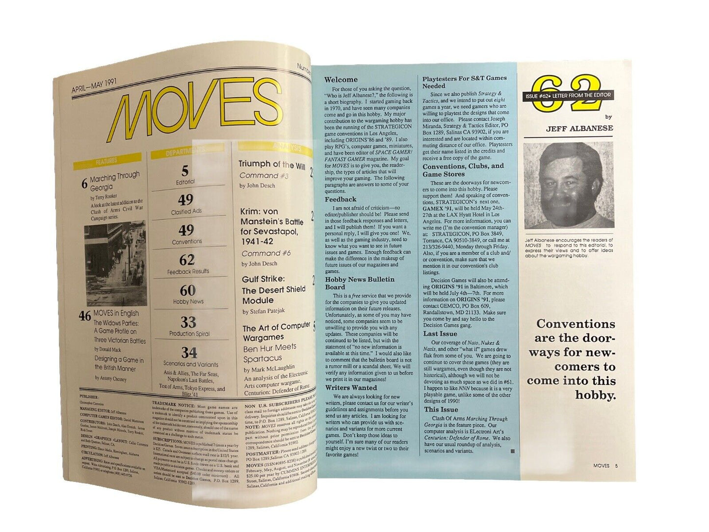 Vintage SPI MOVES Magazine #62 April-May 1991 Tabletop RPG Wargames