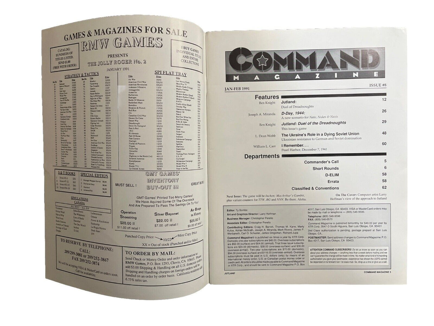 XTR Vintage Collectable Command Wargame Magazine #8 Jan-Feb 1991 - Jutland