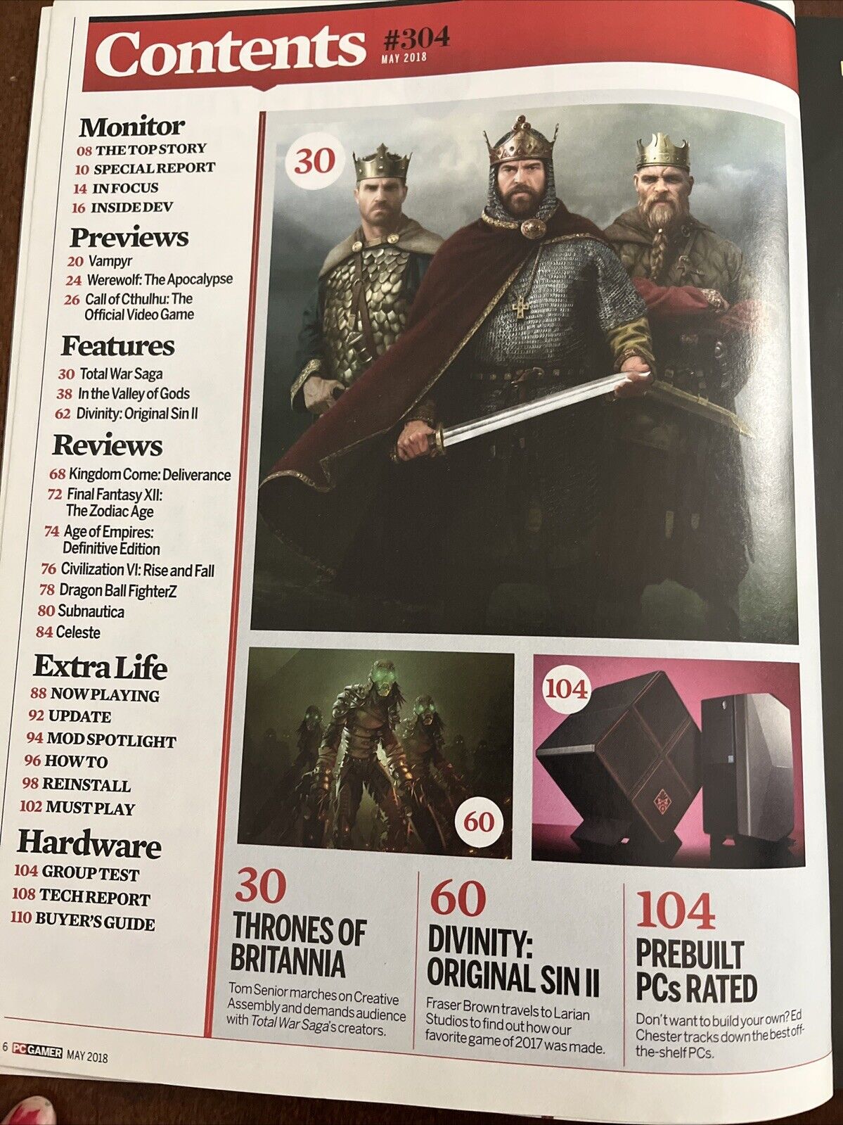 PC gamer Magazine Video Game thrones of Britannia A total war saga #304 may 2018