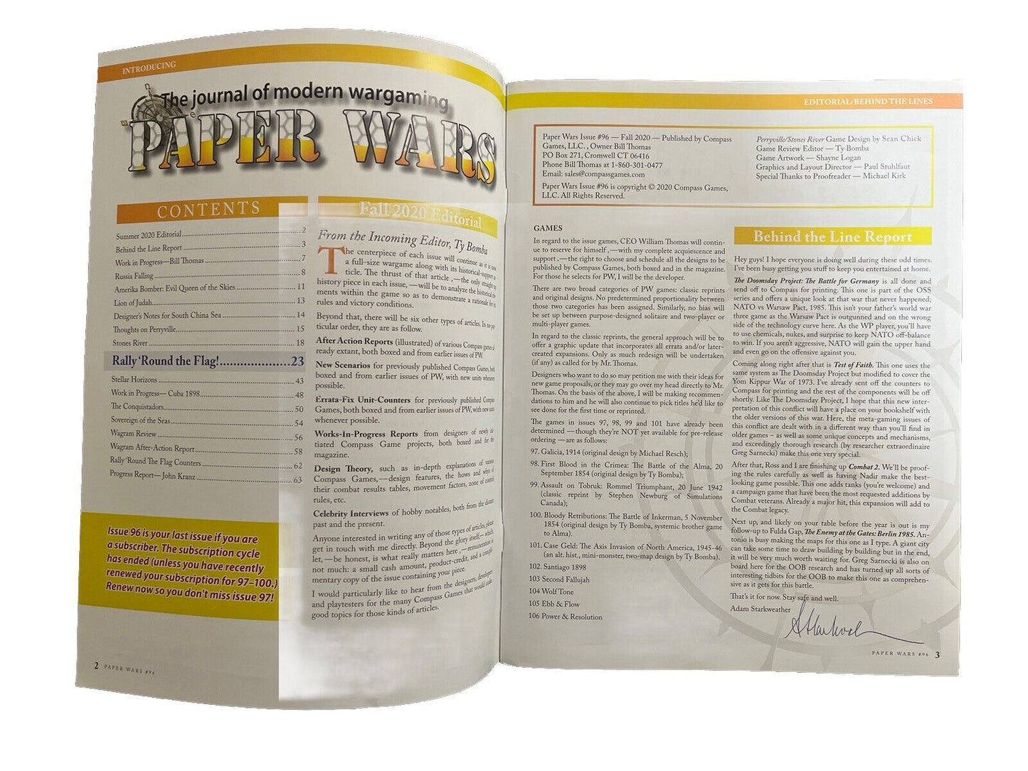 Compass Paper Wars Mag #96 With Historical Board Game - Rally 'Round the Flag!