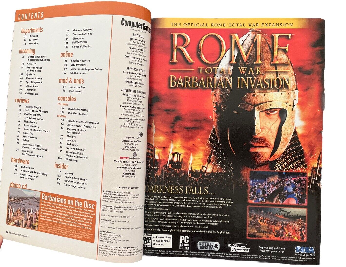 Computer Games Video Game Magazine #180 November 2005 Barbarian Invasion