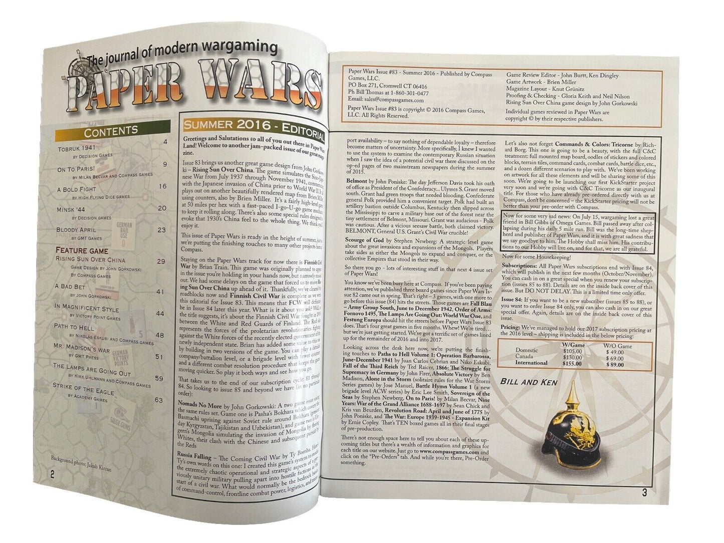 Compass Paper Wars Magazine #83 With Complete War Game - Rising Sun Over China