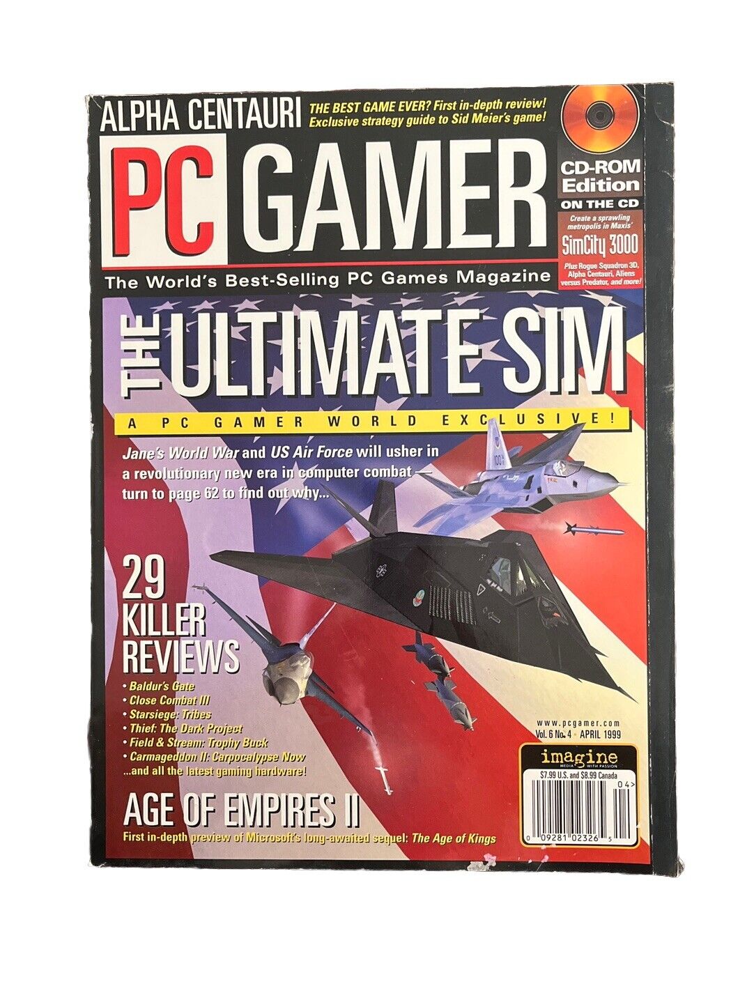 Vintage Collectable PC GAMER Magazine Vol.6 No.4 April 1999 - The Ultimate Sim