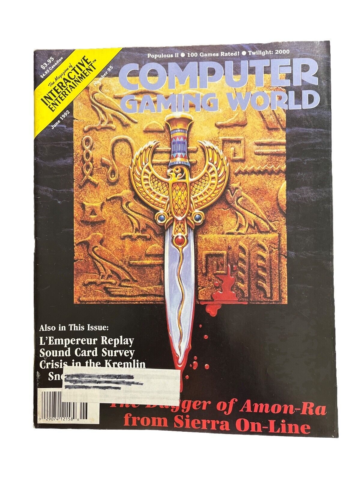 Computer Gaming World Strategy Magazine #95 The Dagger Of Amon-Ra From Sierra