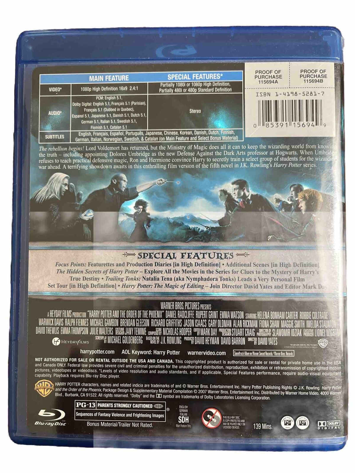 Harry Potter And The Order Of The Phoenix Blu-Ray