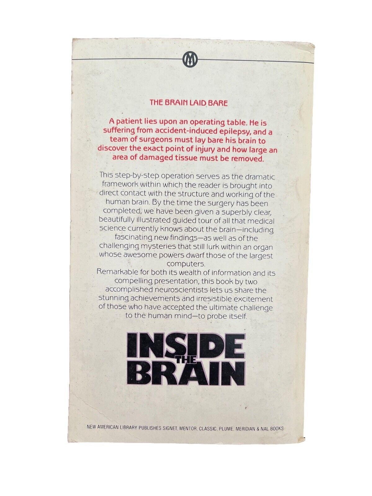 William Calvin George Ojemann INSIDE THE BRAIN Mentor 1980 Vintage Paperback