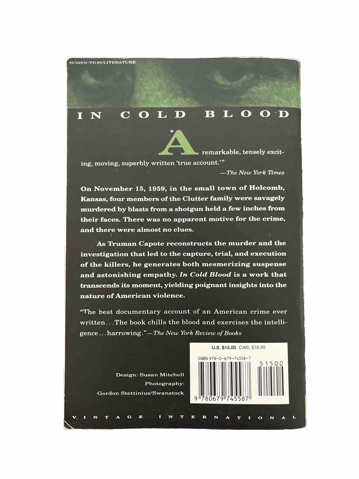 “In Cold Blood” By Truman Capote Paperback 1993