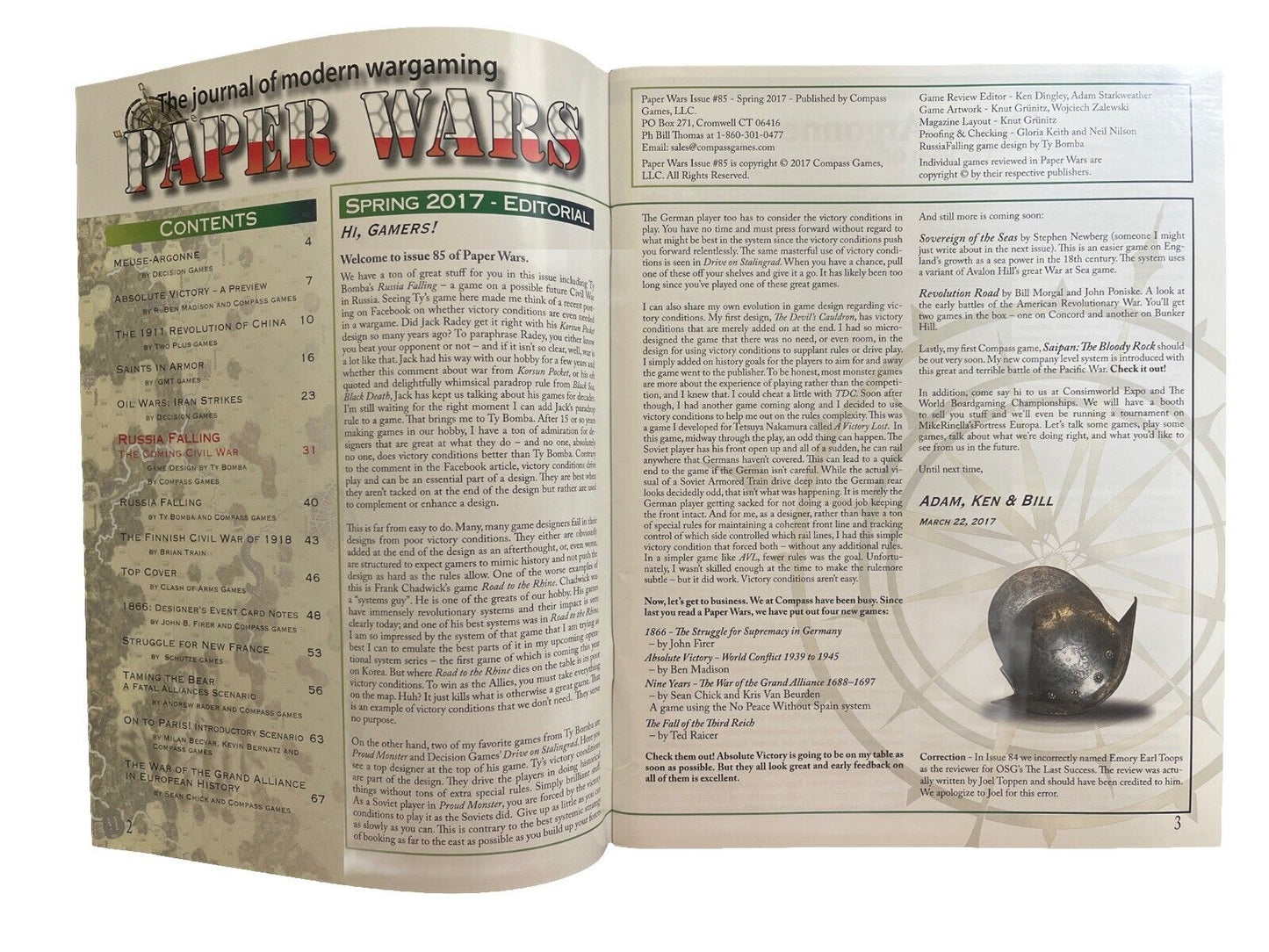 Compass Games Paper Wars #85 With War Game Russia Falling: The Coming Civil War