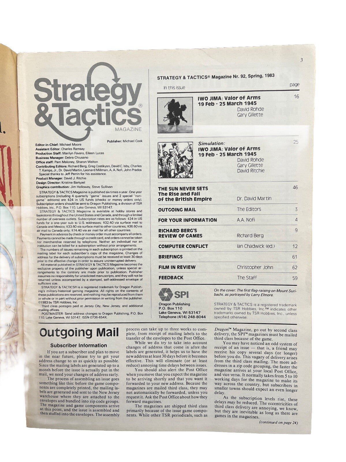 Strategy & Tactics Historical Wargame Magazine #92 1983 IWO JIMA: Valor Of Arms