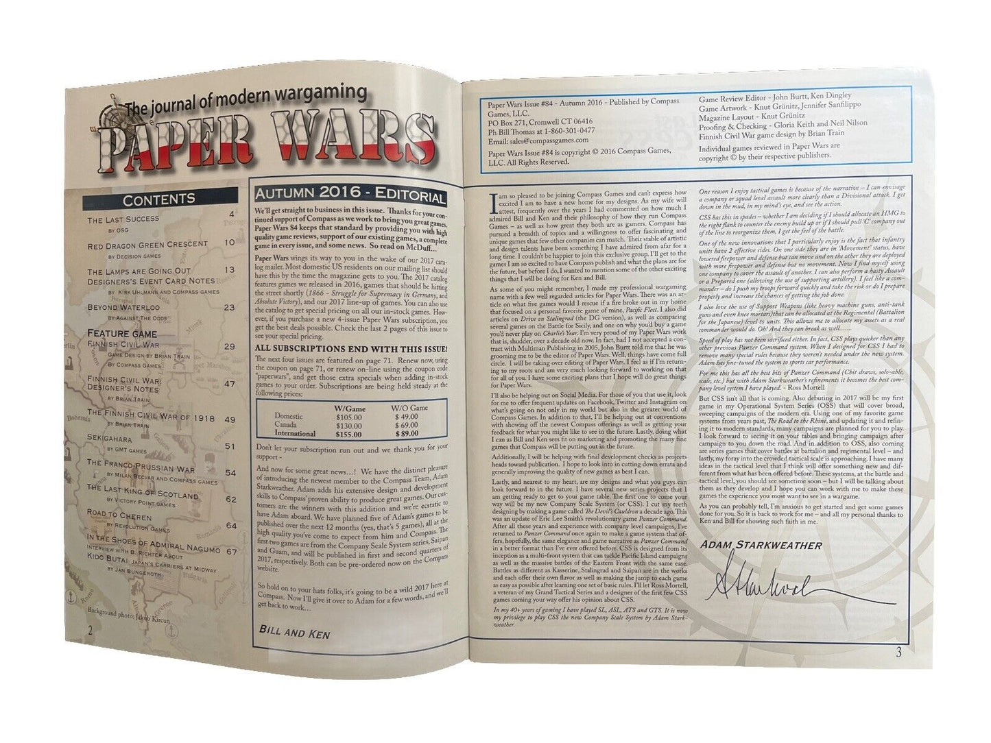 Compass Games Vintage Historical Paper Wars Magazine #84 2016- Finnish Civil War