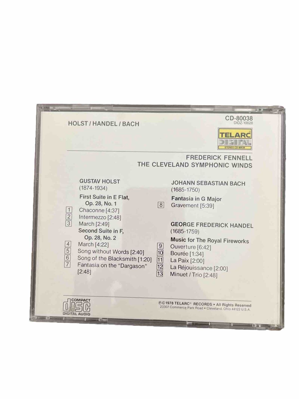 Holst, Handel, Bach (Cleveland Symphonic Winds, Fennell) Telarc CD-80038