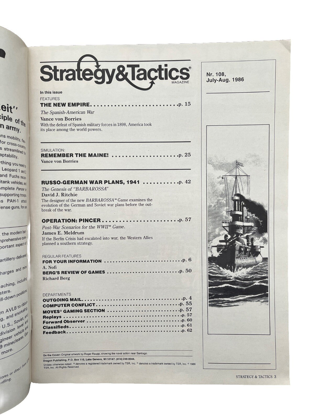 Strategy & Tactics Historical Wargame Magazine #108 1986 Remember the Maine