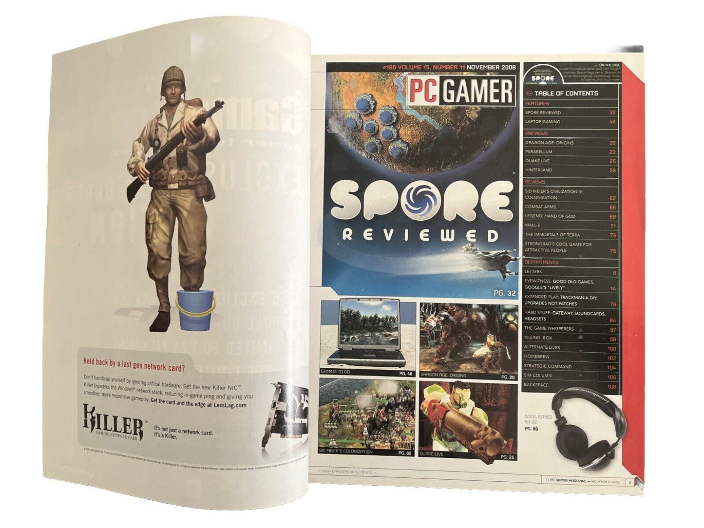 November 2008 PC Gamer #180 Game magazine Spore Reviewed DRAGON AGE - Demo Disc
