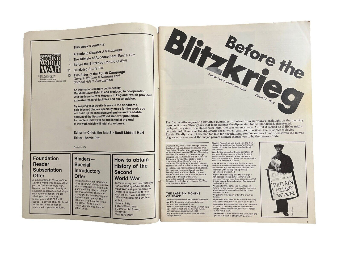 History Of The Second World War Collectable Magazine Part 1 1973 Blitzkrieg