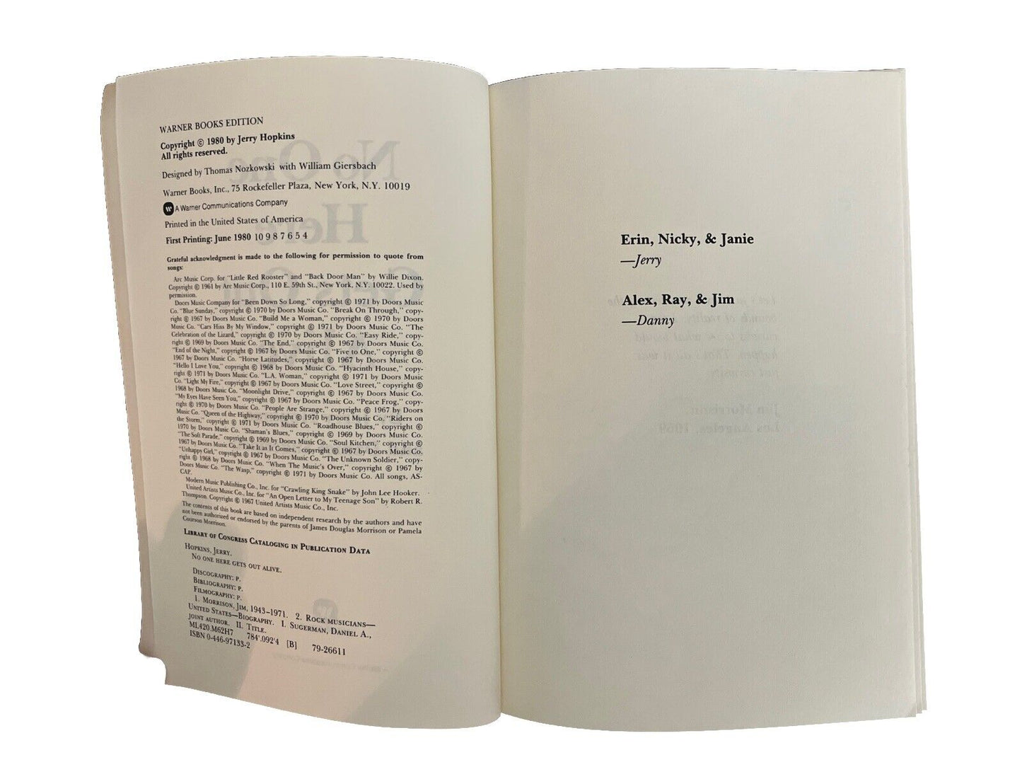 No One Here Gets Out Alive by Danny Sugerman and Jerry Hopkins 1980 1st Edition