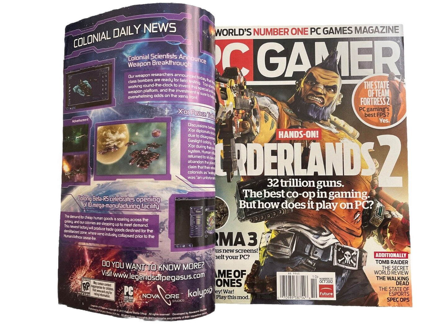 OCTOBER 2012 PC GAMER video game magazine - LEGENDS OF PEGASUS - BORDERLANDS 2