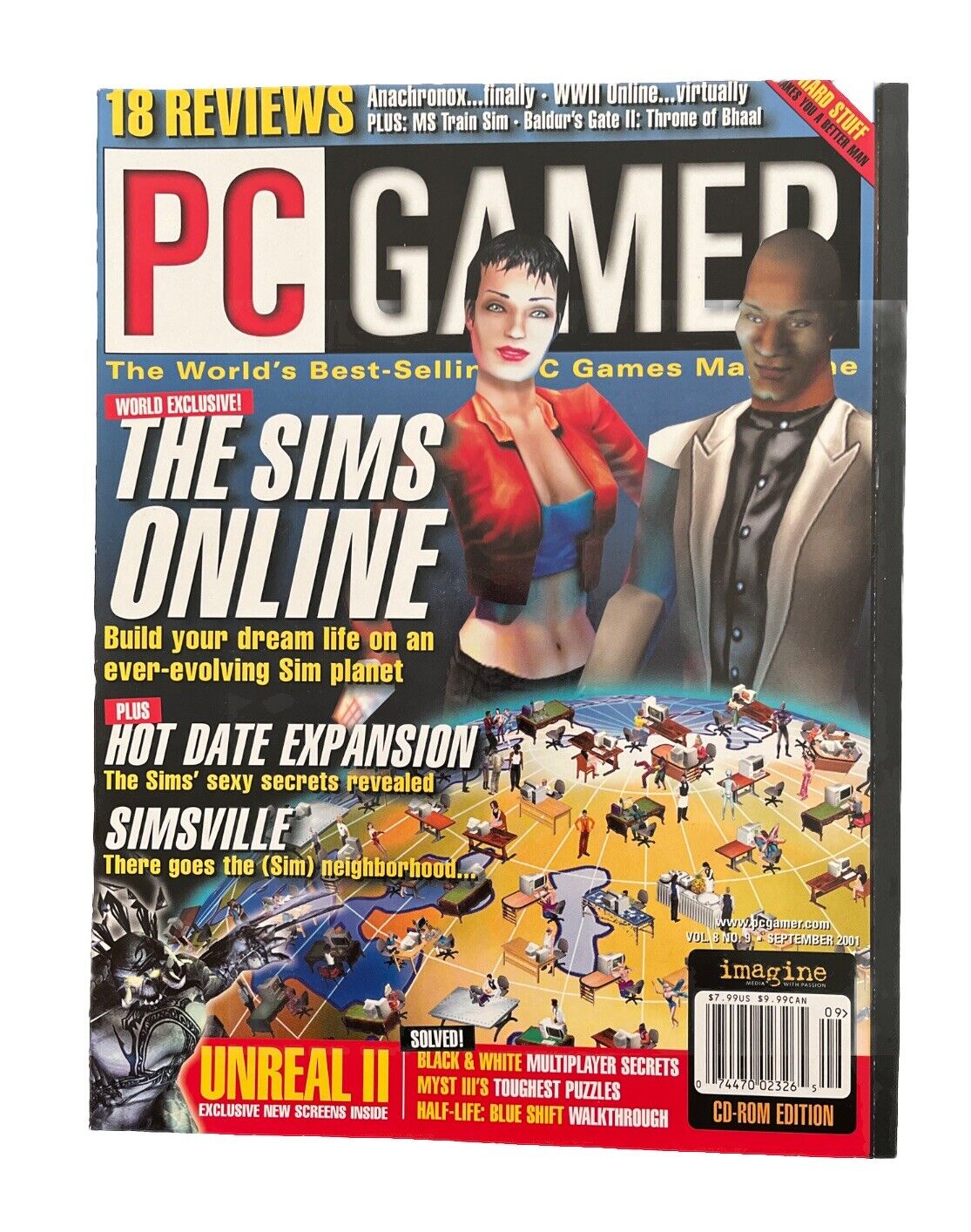 Vintage Collectable Video Game PC GAMER Magazine #88 Sep 2001 - The Sims Online