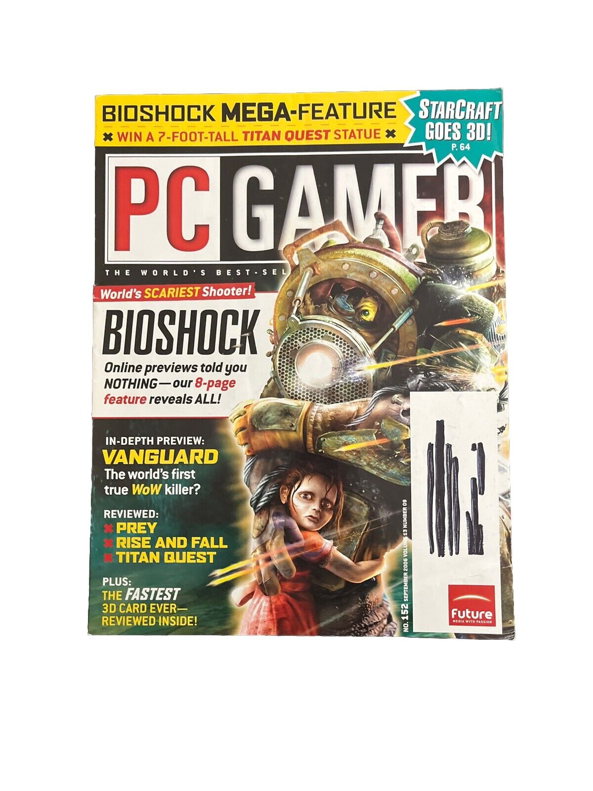 September 2006 PC GAMER #152 Vintage Video Game Magazine Bioshock With Demo Disc