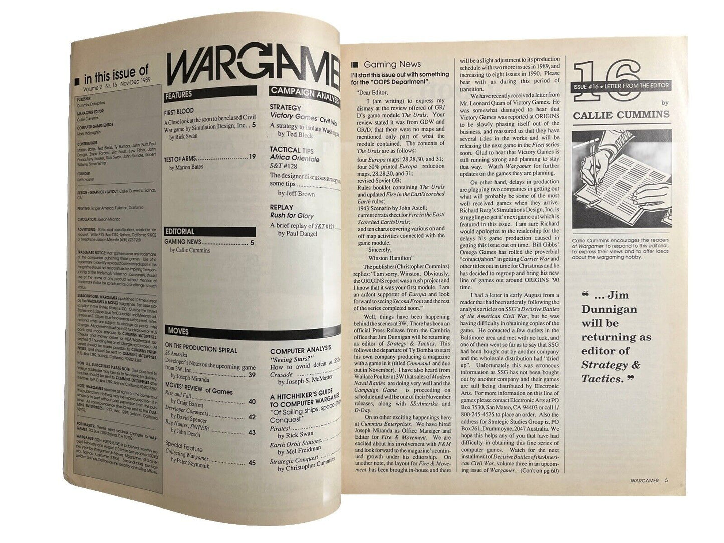 Collectable Vintage WARGAMER Magazine VOL.2 #16 Nov-Dec 1989 - First Blood