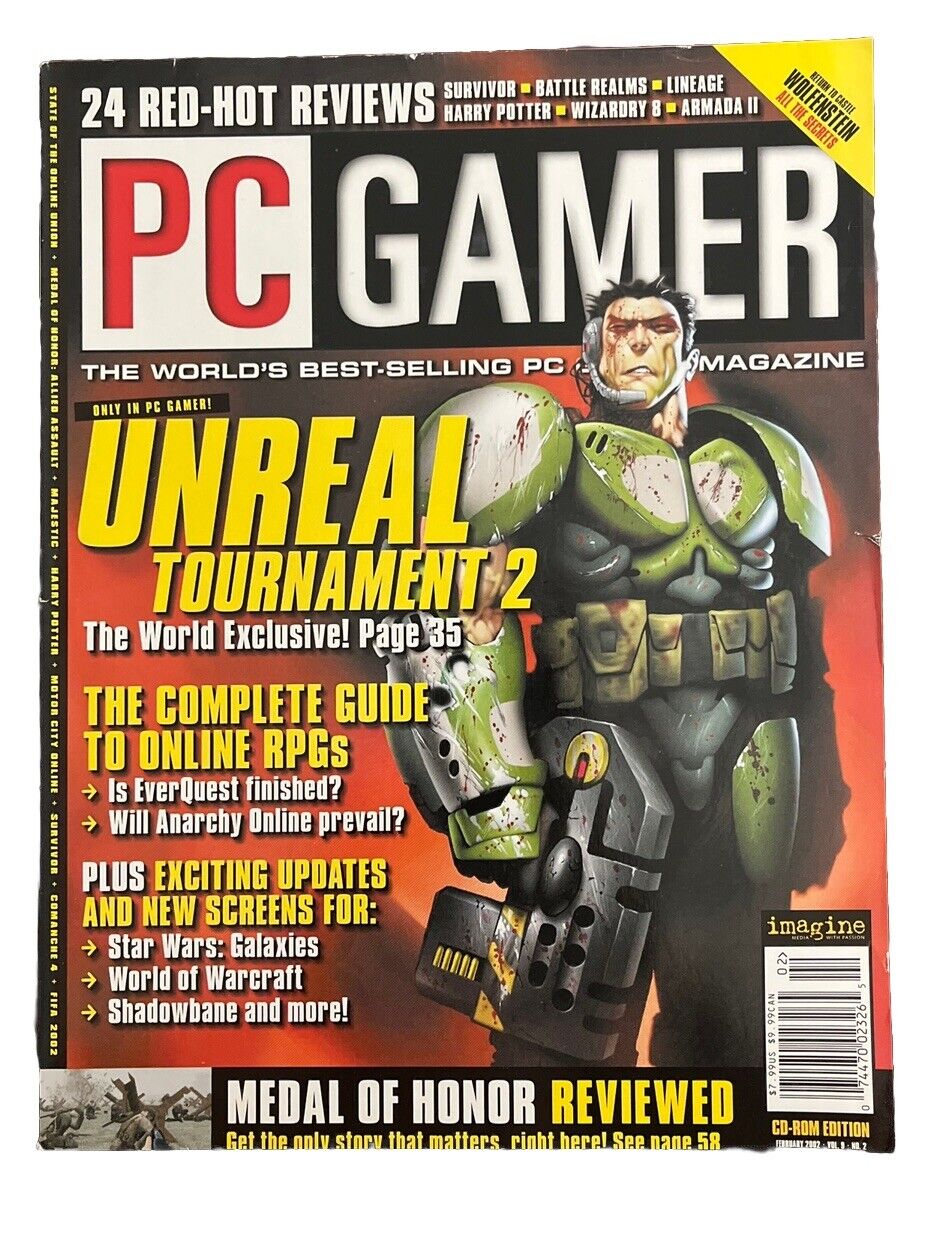 PC Gamer #94 February 2002 Video Game Magazine Unreal Tournament 2 And Demo Disc