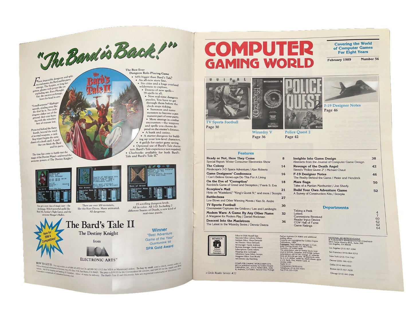 Computer Gaming World PC Game Magazine #56 Feb 1989 The Game Behind The Games