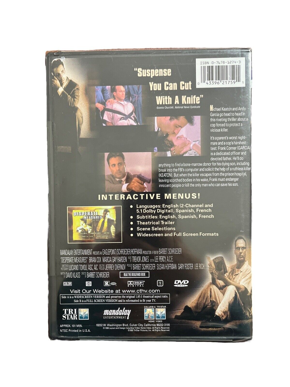 Desperate Measures (DVD, 1998, Widescreen & Full, Multiple Lang, Subs,) Keaton