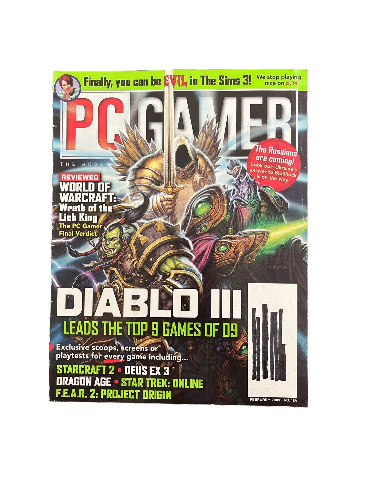 FEBRUARY 2009 PC GAMER #184 video game magazine - DIABLO III - Demo Disc