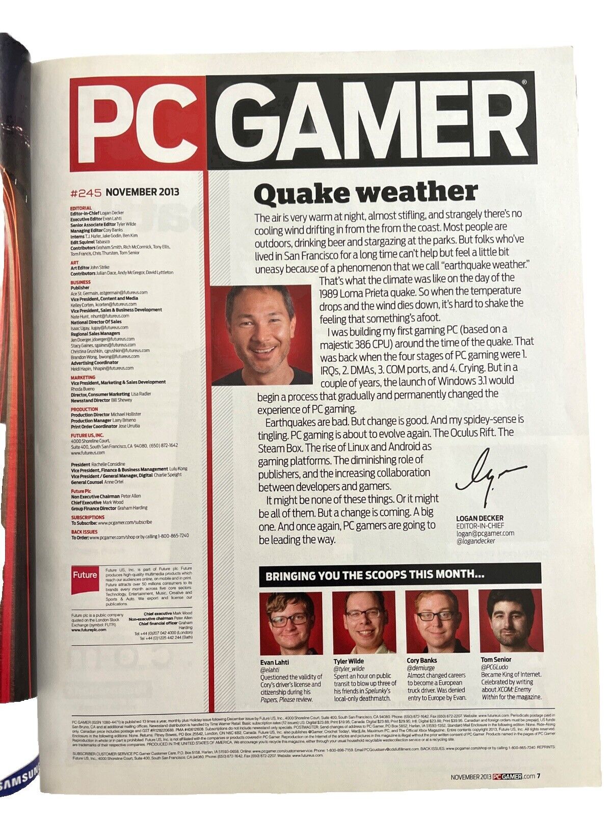 PC Gamer Video Game magazine November 2013 #245 Xcom Enemy Within Saints Row IV